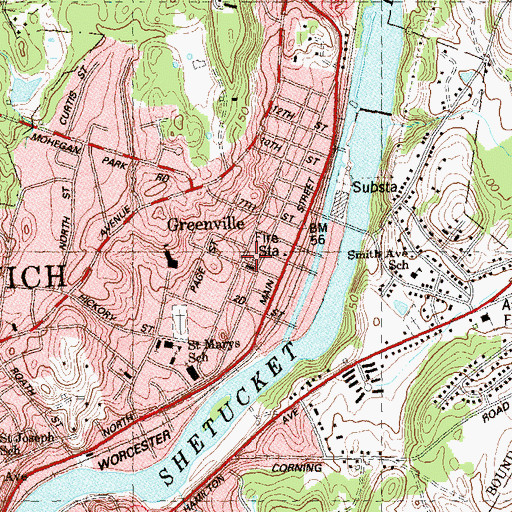 Topographic Map of Greenville, CT