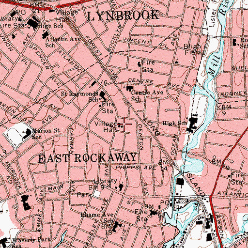 Topographic Map of East Rockaway Village Hall, NY