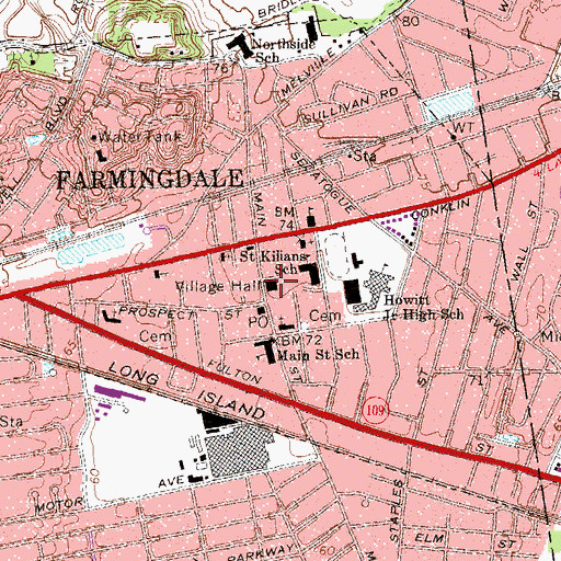 Topographic Map of Farmingdale Village Hall, NY
