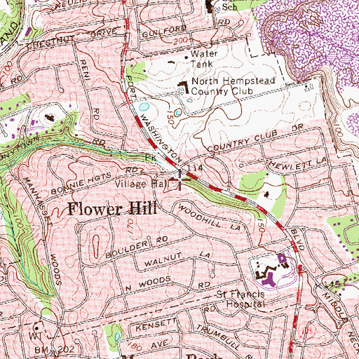 Topographic Map of Flower Hill Village Hall, NY