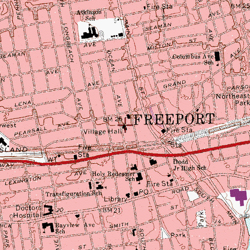 Topographic Map of Freeport Village Hall, NY