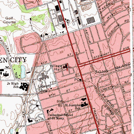 Topographic Map of Garden City Village Hall, NY