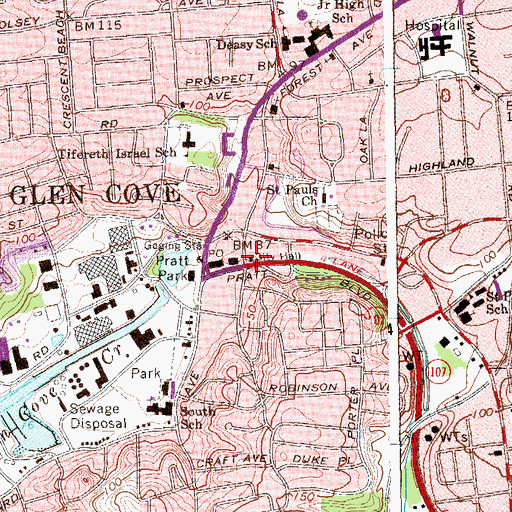 Topographic Map of Glen Cove City Hall, NY