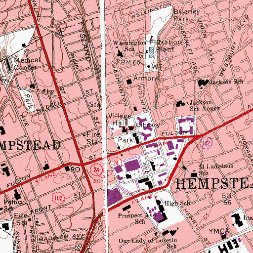 Topographic Map of Hempstead Village Hall, NY