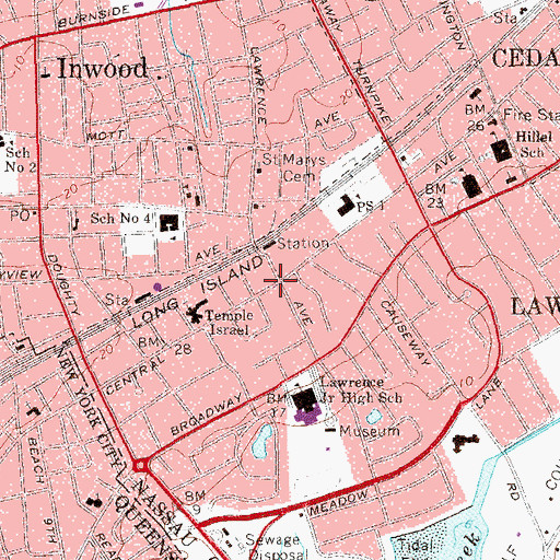 Topographic Map of Lawrence Village Hall, NY