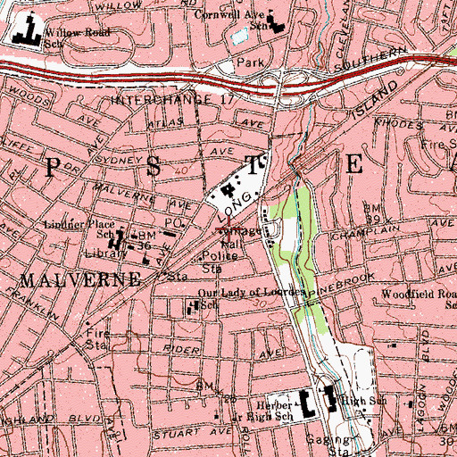 Topographic Map of Malverne Village Hall, NY