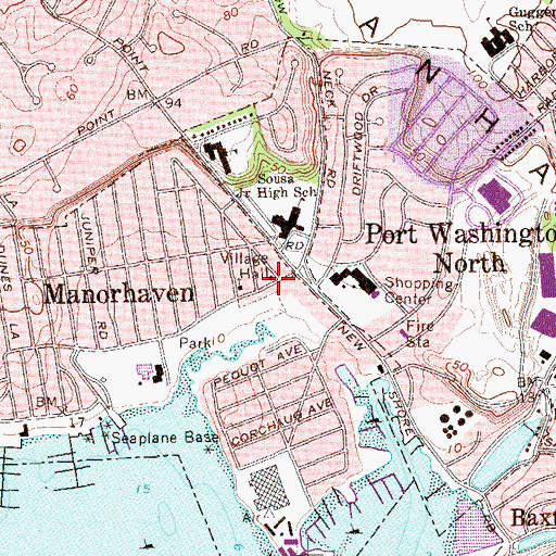 Topographic Map of Manorhaven Village Hall, NY