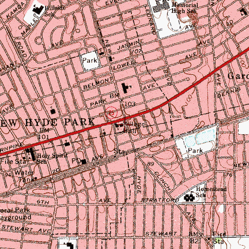Topographic Map of New Hyde Park Village Hall, NY