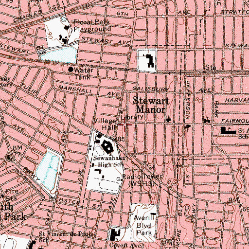 Topographic Map of Stewart Manor Village Hall, NY