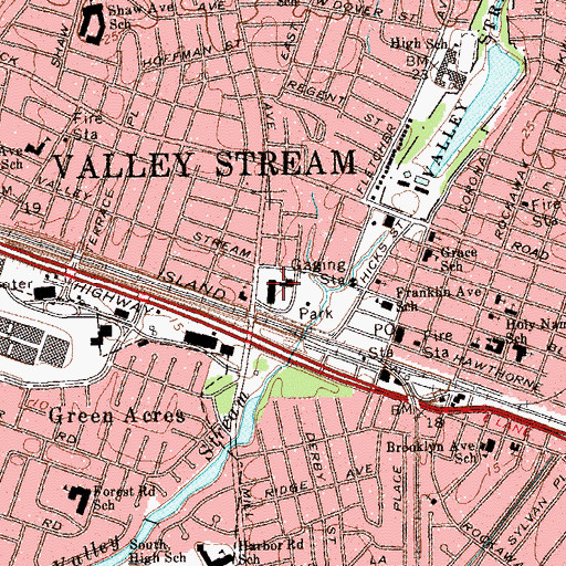 Topographic Map of Valley Stream Village Hall, NY