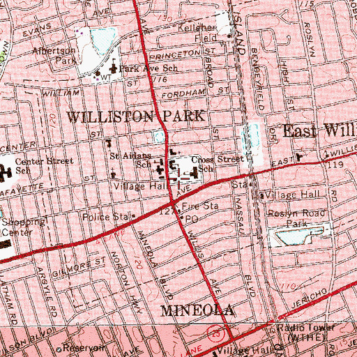 Topographic Map of Williston Park Village Hall, NY