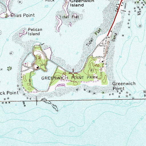 Topographic Map of Greenwich Point Park, CT