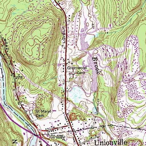 Topographic Map of Greenwood Cemetery, CT