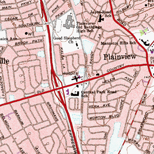 Topographic Map of Plainview Hospital, NY