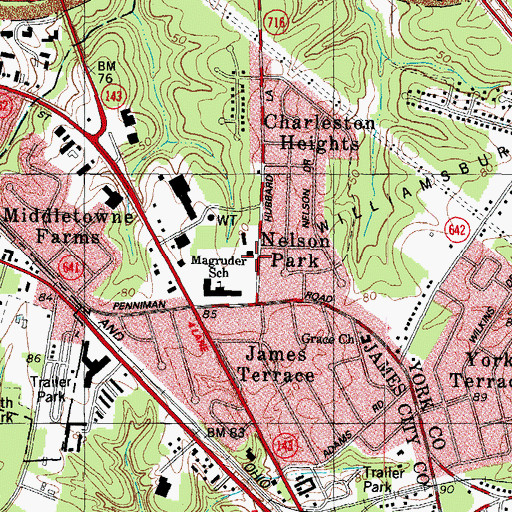 Topographic Map of York County Department of Fire and Life Safety Station 3 Bruton, VA