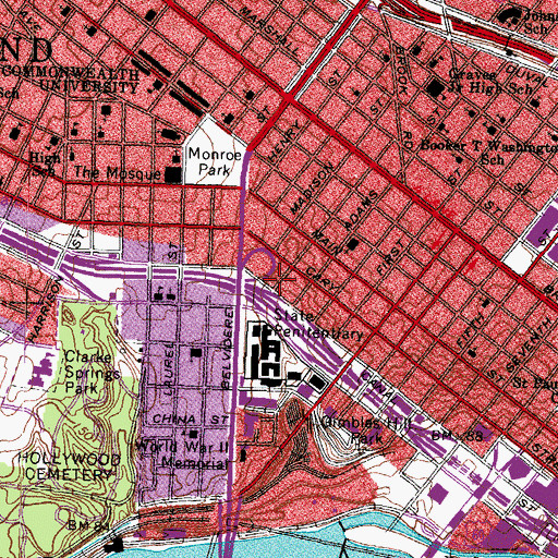 Topographic Map of Richmond Fire Department Station 6, VA