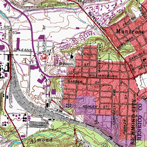Topographic Map of Richmond Fire Department Station 8, VA