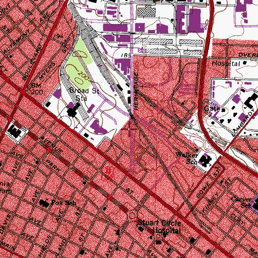 Topographic Map of Richmond Fire Department Station 10, VA