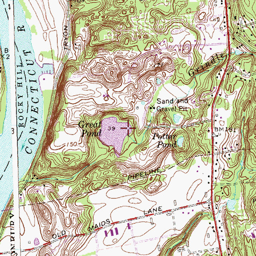 Topographic Map of Grindle Brook, CT