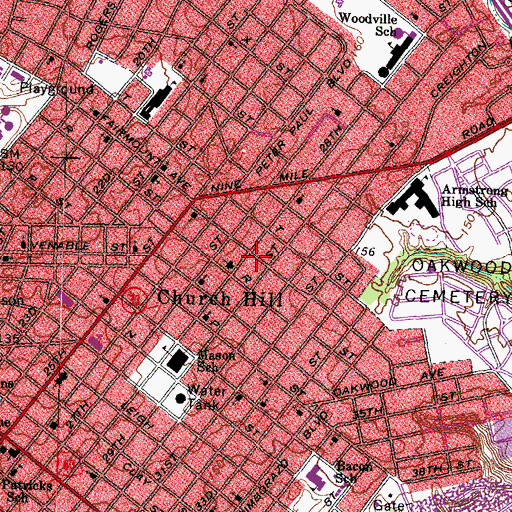 Topographic Map of Richmond Fire Department Station 11, VA