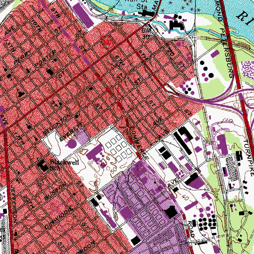 Topographic Map of Richmond Fire Department Station 13, VA