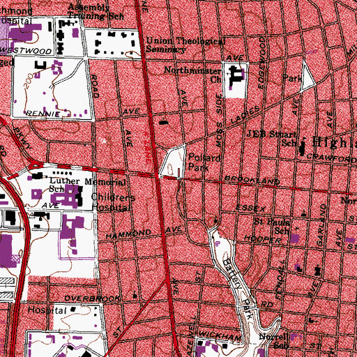 Topographic Map of Richmond Fire Department Station 14, VA