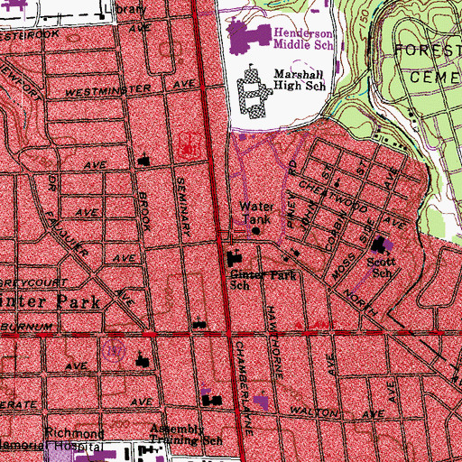 Topographic Map of Richmond Fire Department Station 16, VA