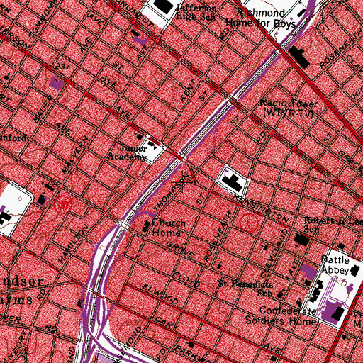 Topographic Map of Richmond Fire Department Station 18, VA