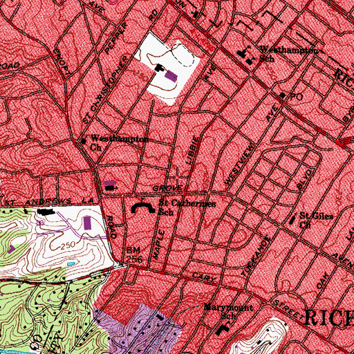 Topographic Map of Richmond Fire Department Station 19, VA