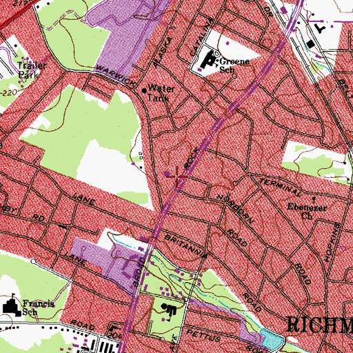 Topographic Map of Richmond Fire Department Station 22, VA