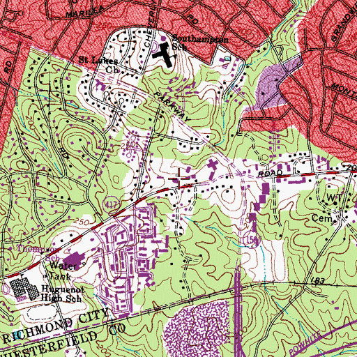 Topographic Map of Richmond Fire Department Station 24, VA