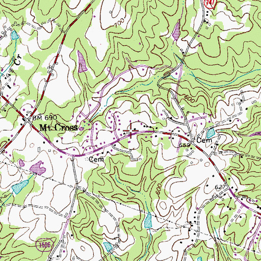 Topographic Map of Mount Cross Volunteer Fire Department, VA