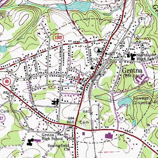 Topographic Map of Gretna Police Department, VA