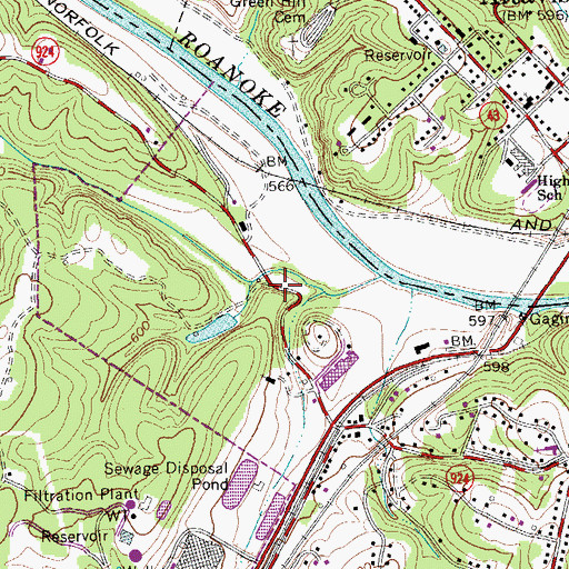 Topographic Map of Hurt Police Department, VA