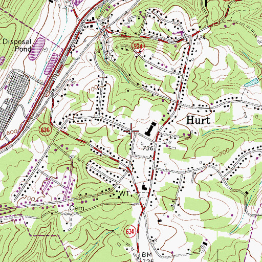 Topographic Map of Hurt Volunteer Fire Department, VA