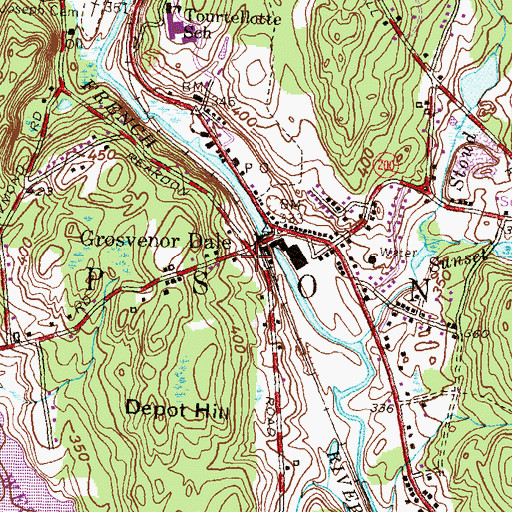 Topographic Map of Grosvenor Dale, CT