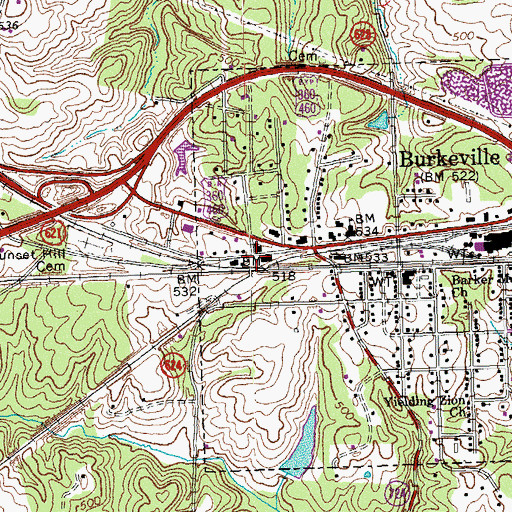 Topographic Map of Burkeville Volunteer Fire and Rescue Department, VA