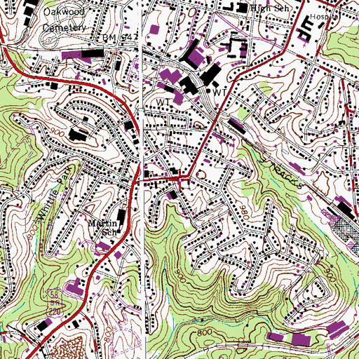 Topographic Map of Martinsville Fire and Emergency Medical Services Station 2, VA