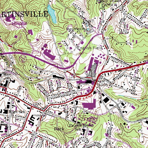 Topographic Map of Martinsville - Henry County Rescue Squad, VA