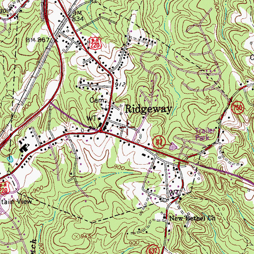 Topographic Map of Ridgeway District Volunteer Rescue Squad, VA