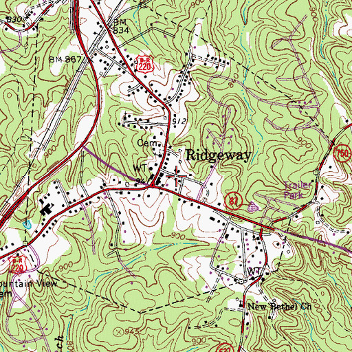 Topographic Map of Ridgeway District Volunteer Fire Department Station 1, VA