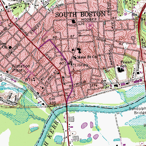 Topographic Map of South Boston Fire Department, VA