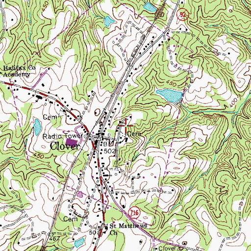 Topographic Map of Clover Volunteer Fire Department, VA