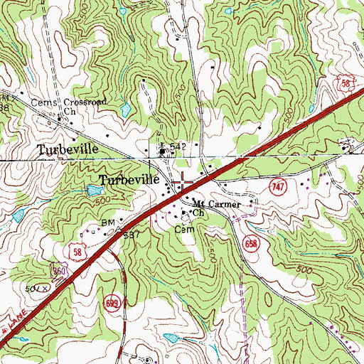 Topographic Map of Turbeville Volunteer Fire Department, VA