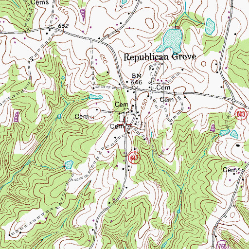 Topographic Map of North Halifax Volunteer Fire Department, VA