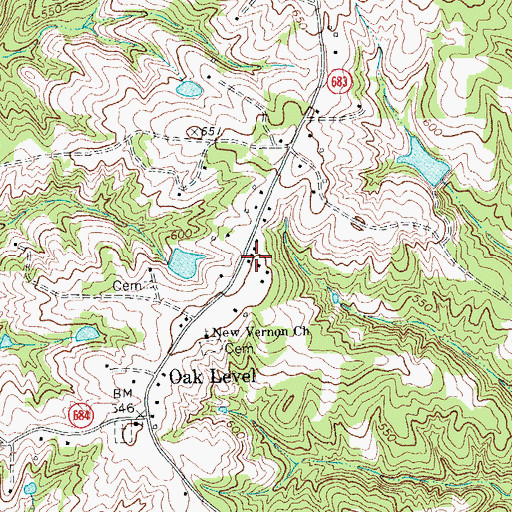 Topographic Map of Oak Level Volunteer Fire Department, VA