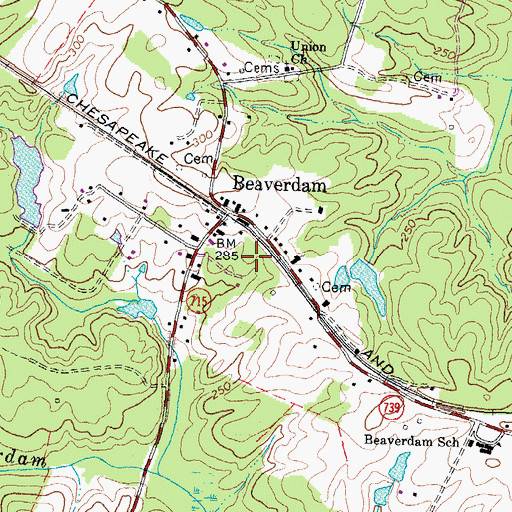 Topographic Map of Hanover County Fire - EMS Company 2 - Beaverdam Volunteer Fire Station, VA