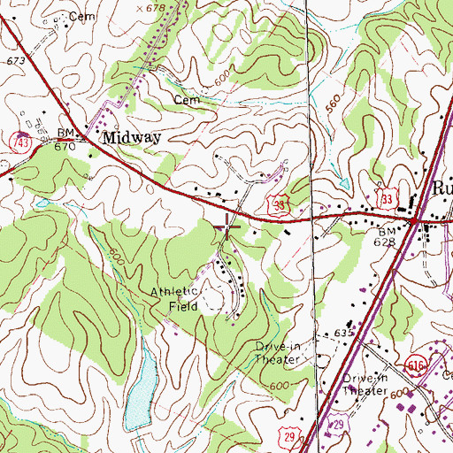 Topographic Map of Ruckersville Volunteer Fire Company, VA