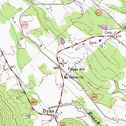 Topographic Map of Dyke Volunteer Fire Company Station 3, VA