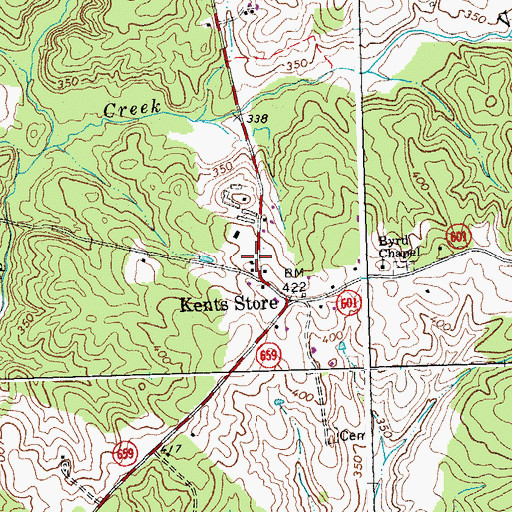 Topographic Map of Kents Store Volunteer Fire Company, VA